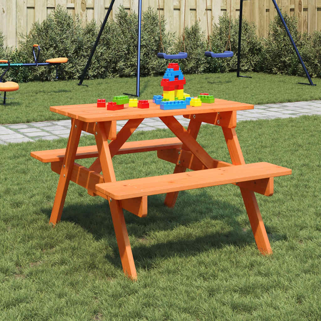 Kinder-Picknicktisch Mit Bänken & Sonnenschirm Holz