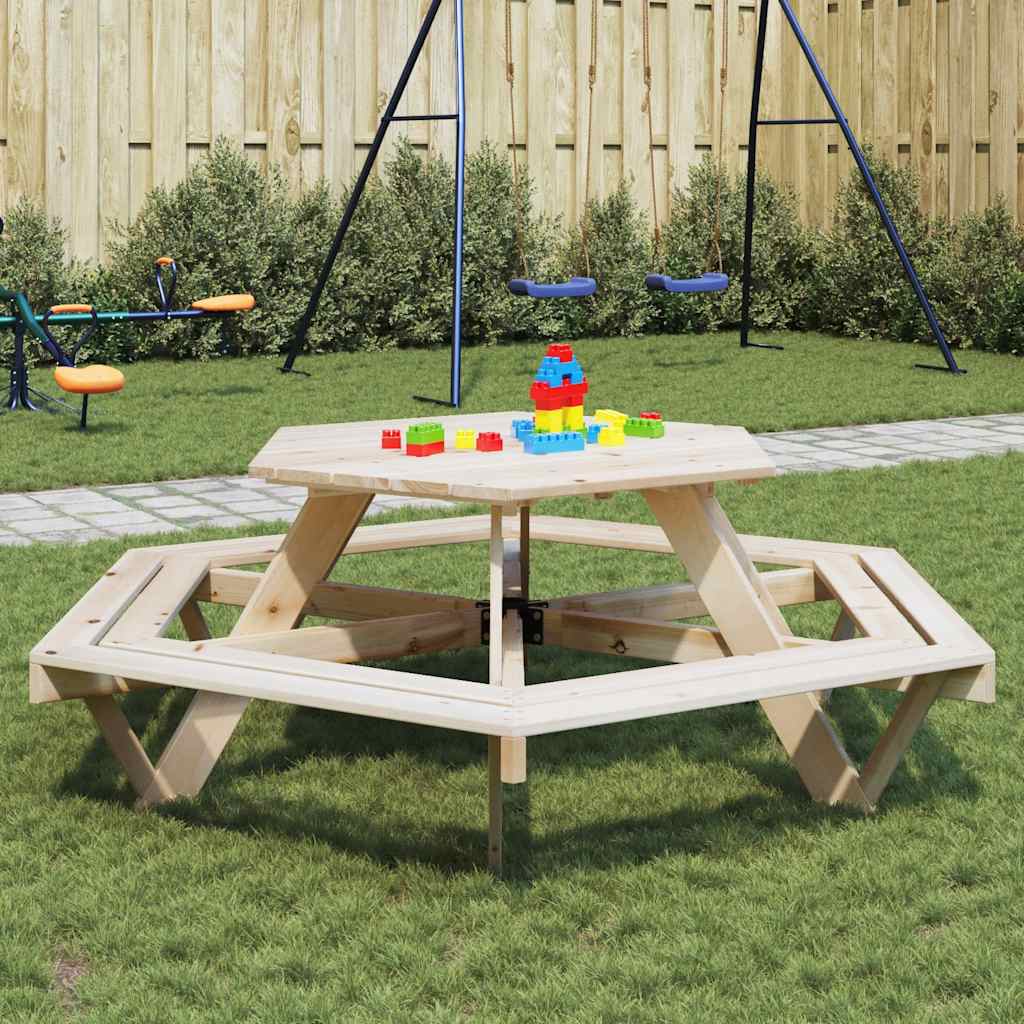 Picknicktisch Für 6 Kinder Mit Sonnenschirm Sechseckig Tanne