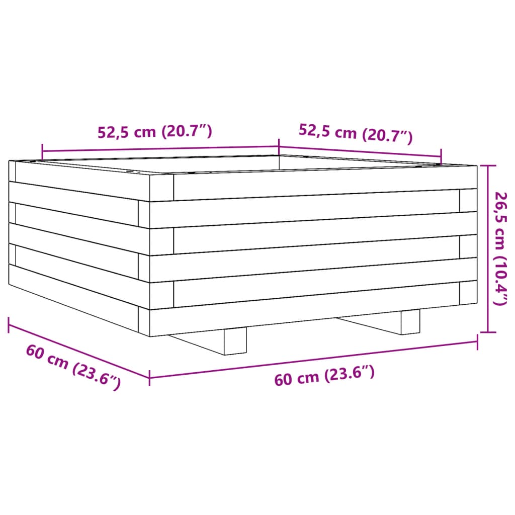 Pflanzkübel Wachsbraun 60X60X26,5 Cm Massivholz Kiefer Weiß