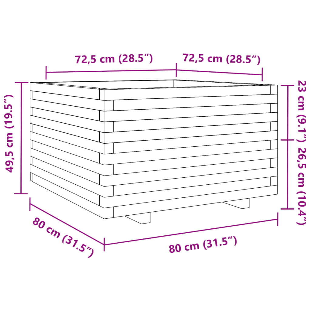 Pflanzkübel 80X80X49,5 Cm Massivholz Kiefer Weiß