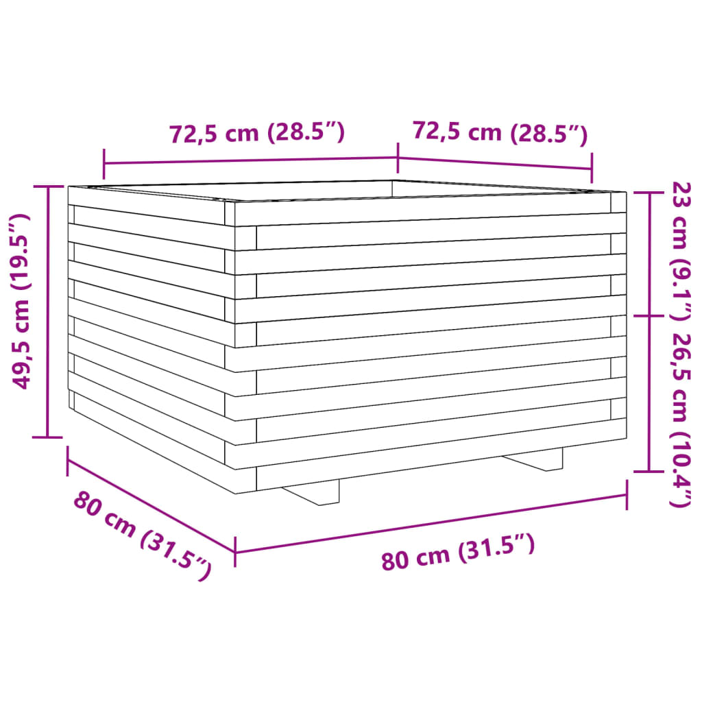 Pflanzkübel 80X80X49,5 Cm Massivholz Kiefer Wachsbraun