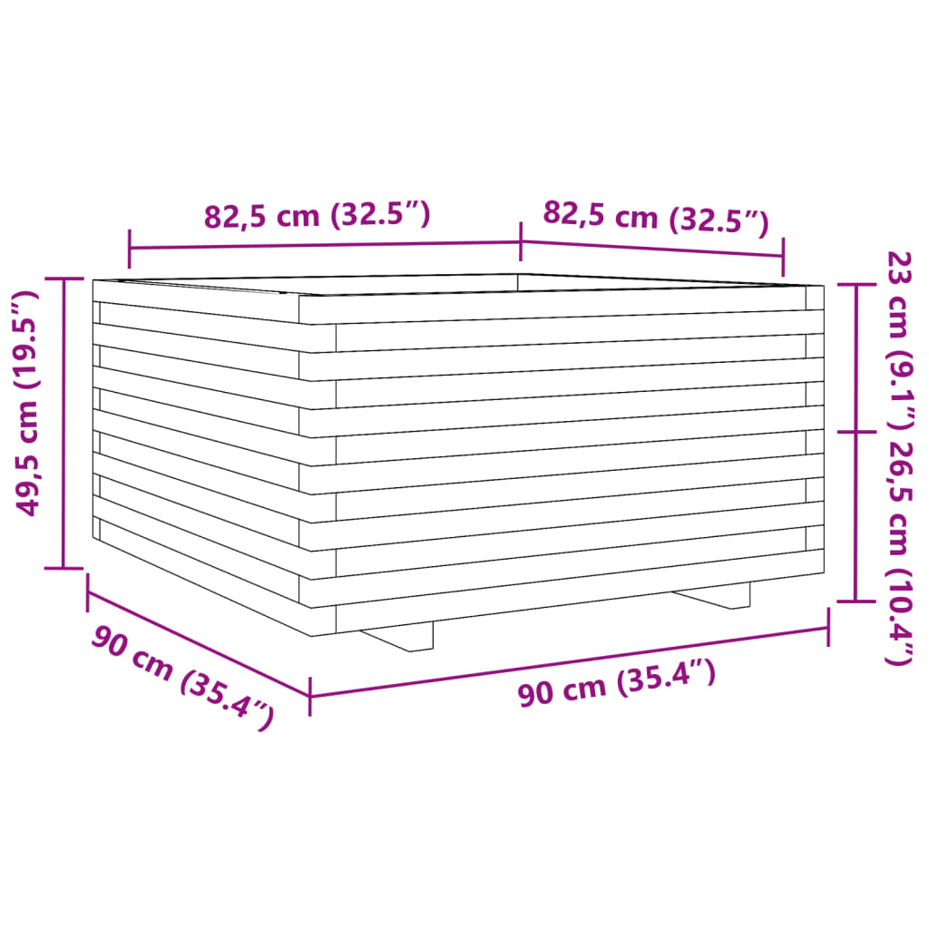Pflanzkübel 90X90X49,5 Cm Massivholz Kiefer Wachsbraun