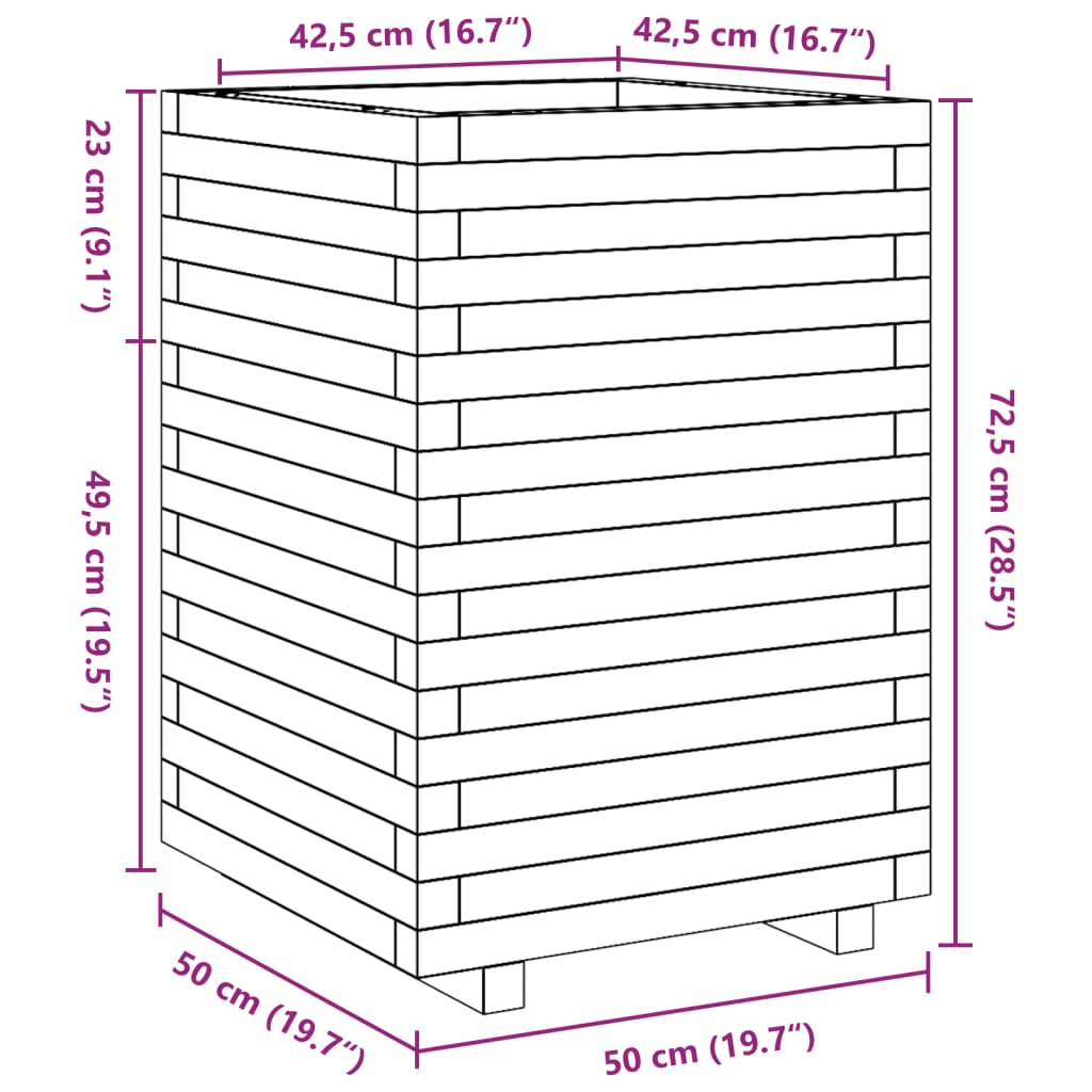 Pflanzkübel 50X50X72,5 Cm Massivholz Kiefer Wachsbraun