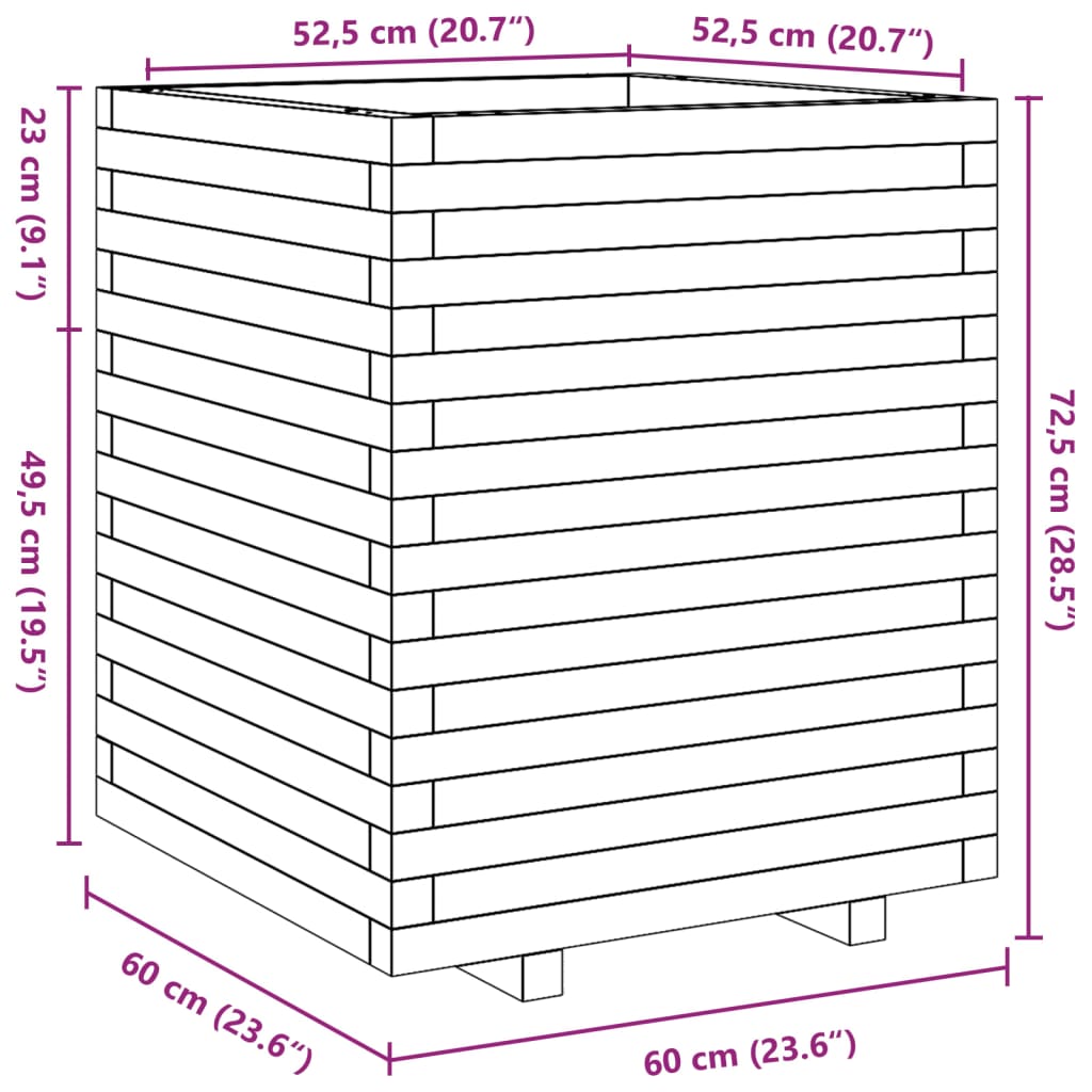 Pflanzkübel 60X60X72,5 Cm Massivholz Kiefer Weiß