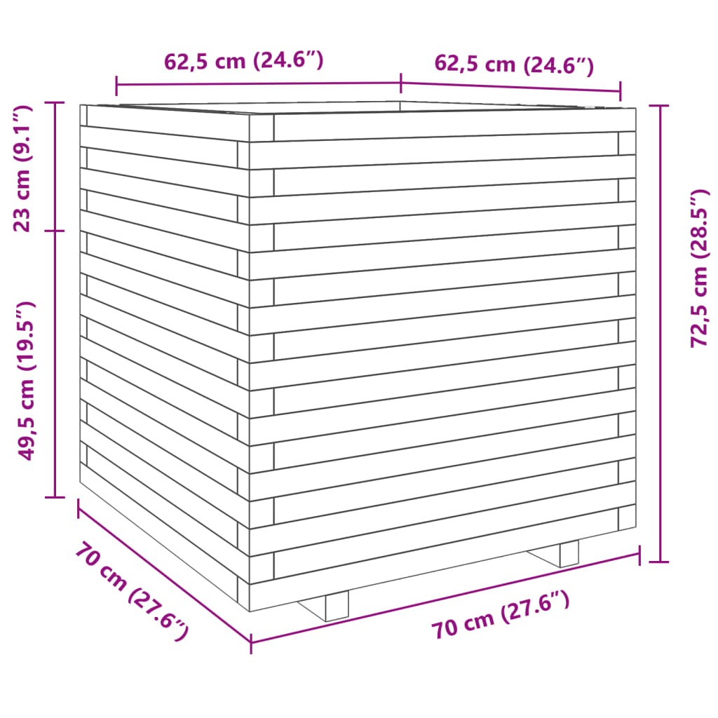 Pflanzkübel 70X70X72,5 Cm Massivholz Kiefer Weiß