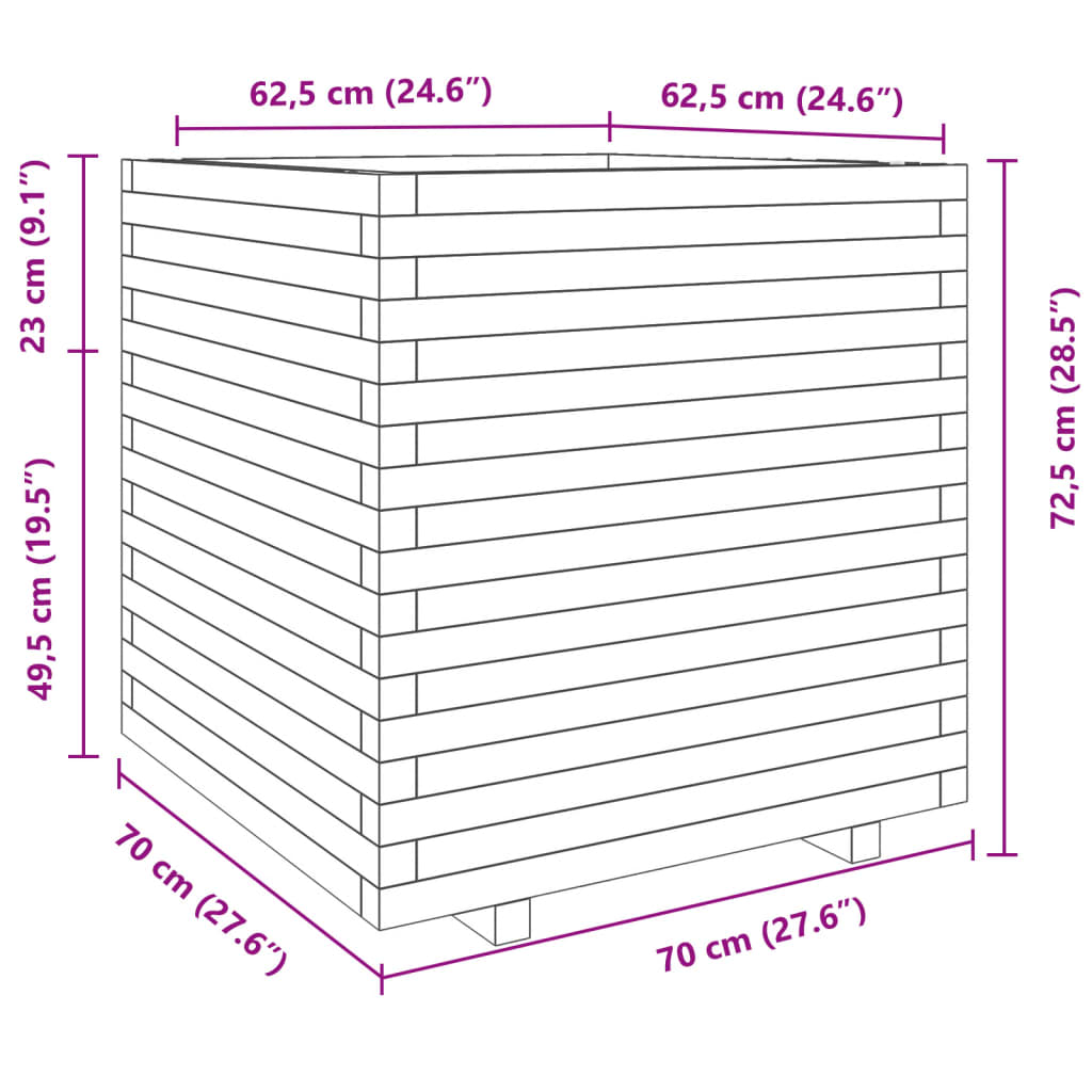 Pflanzkübel 70X70X72,5 Cm Massivholz Kiefer Wachsbraun
