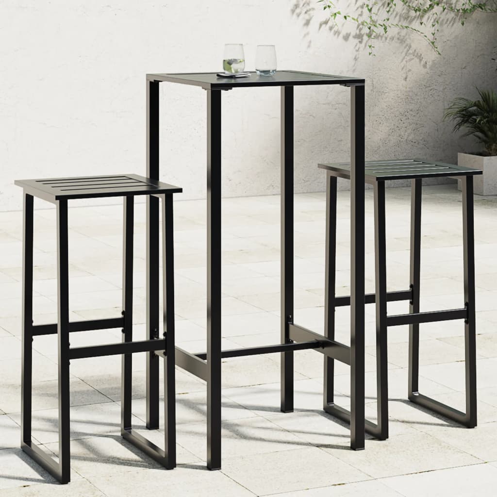 3-Tlg. Gartenbar-Set Schwarz Pulverbeschichteter Stahl