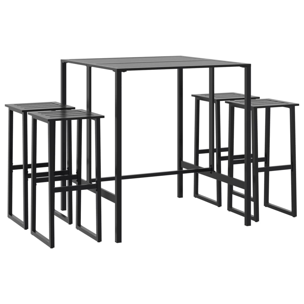 5-Tlg. Gartenbar-Set Schwarz Pulverbeschichteter Stahl