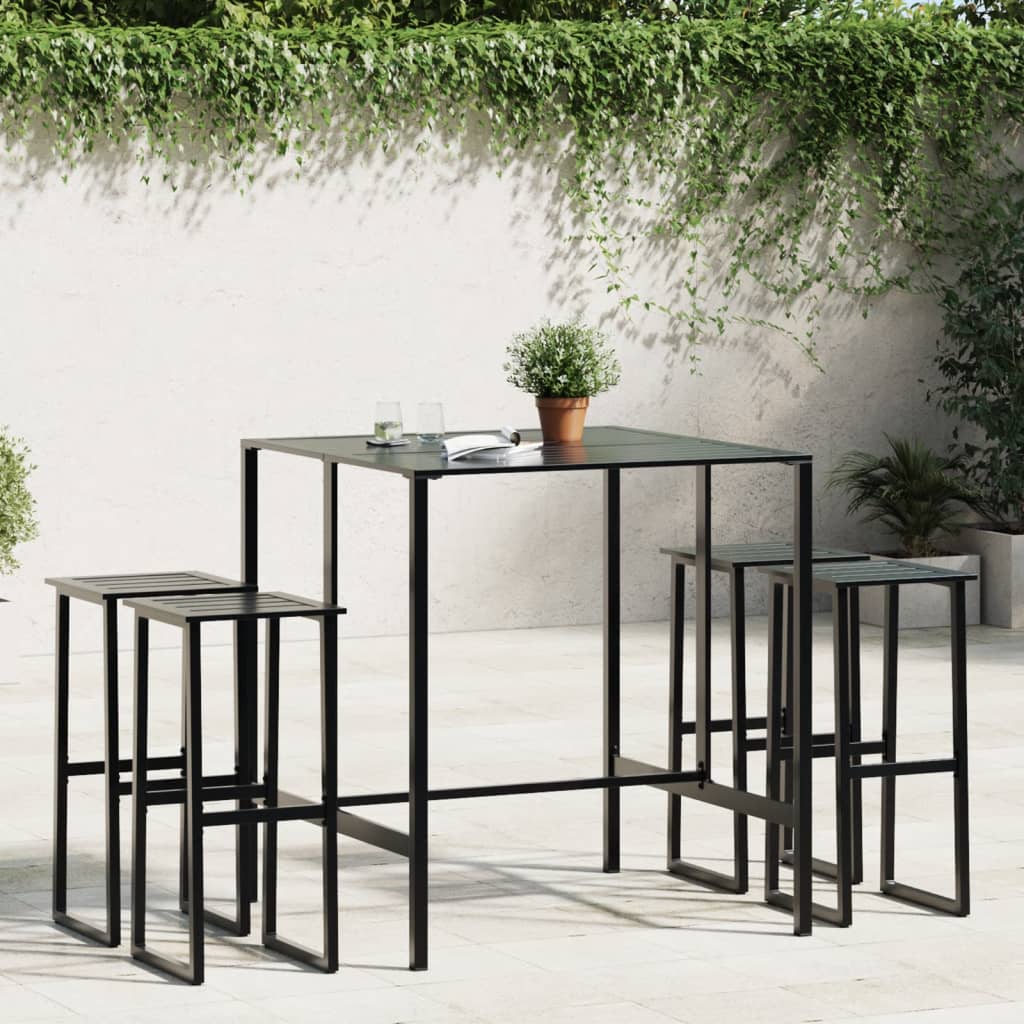 5-Tlg. Gartenbar-Set Schwarz Pulverbeschichteter Stahl