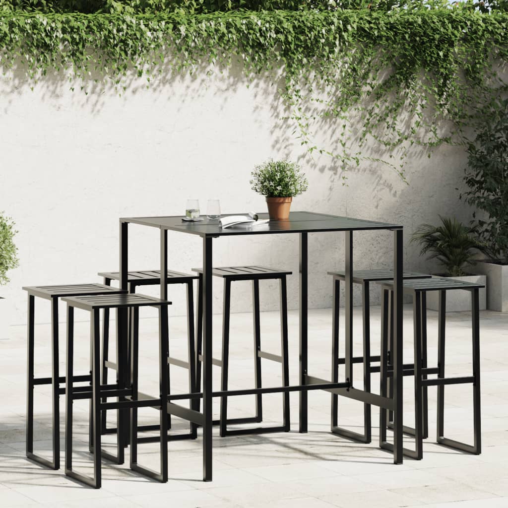 7-Tlg. Gartenbar-Set Schwarz Pulverbeschichteter Stahl