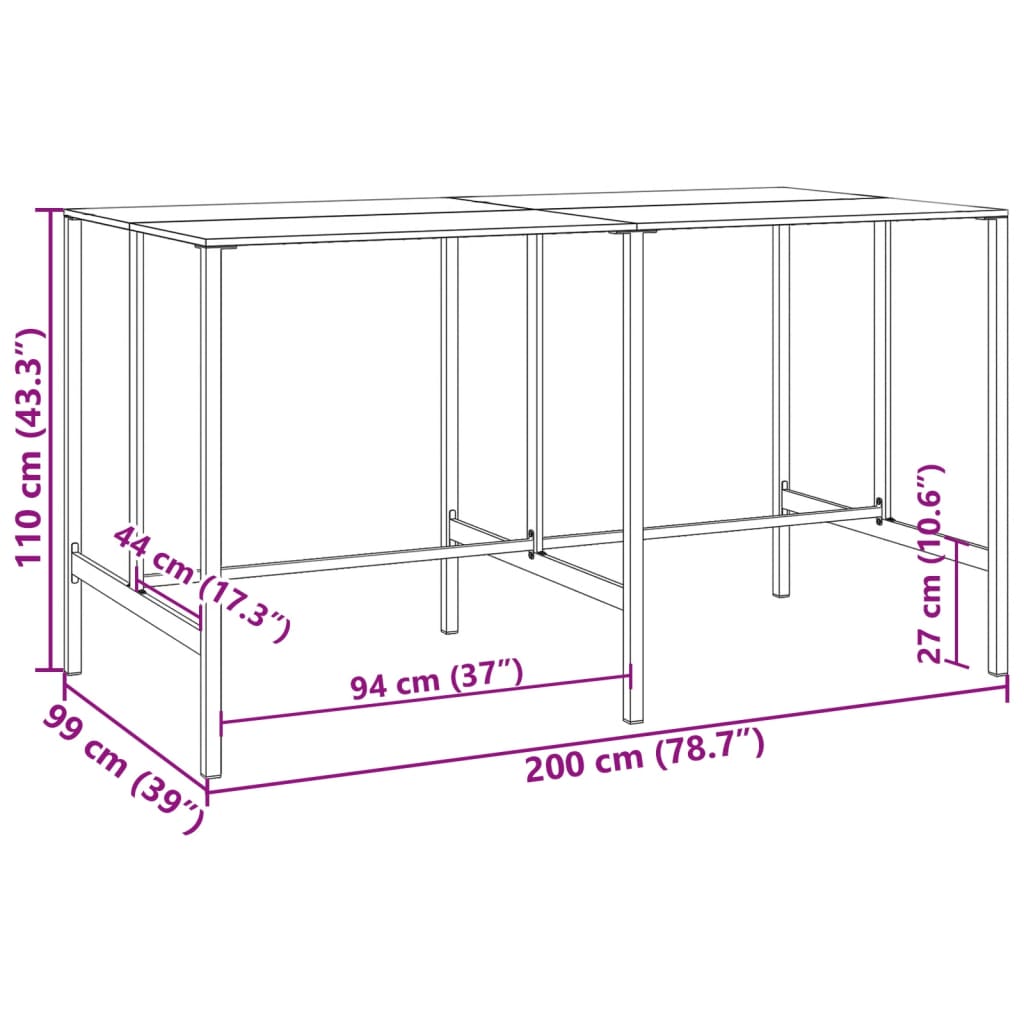 11-Tlg. Gartenbar-Set Schwarz Pulverbeschichteter Stahl