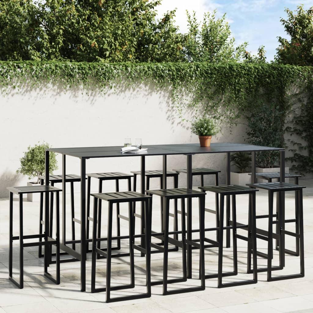 11-Tlg. Gartenbar-Set Schwarz Pulverbeschichteter Stahl