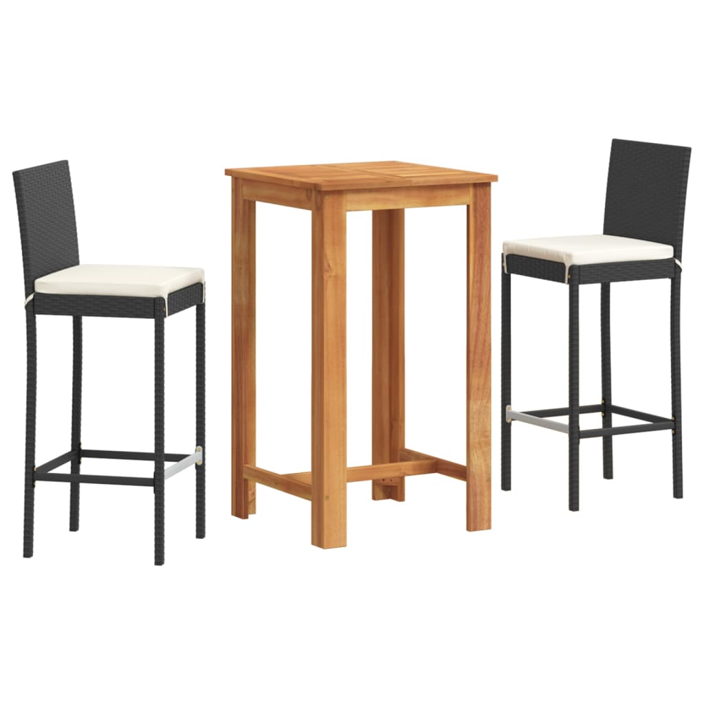 3-Tlg. Gartenbar-Set Massivholz Akazie Und Poly Rattan
