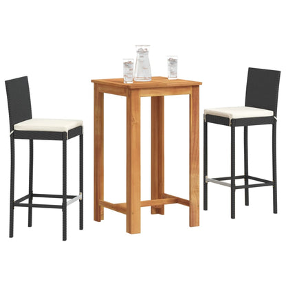 3-Tlg. Gartenbar-Set Massivholz Akazie Und Poly Rattan