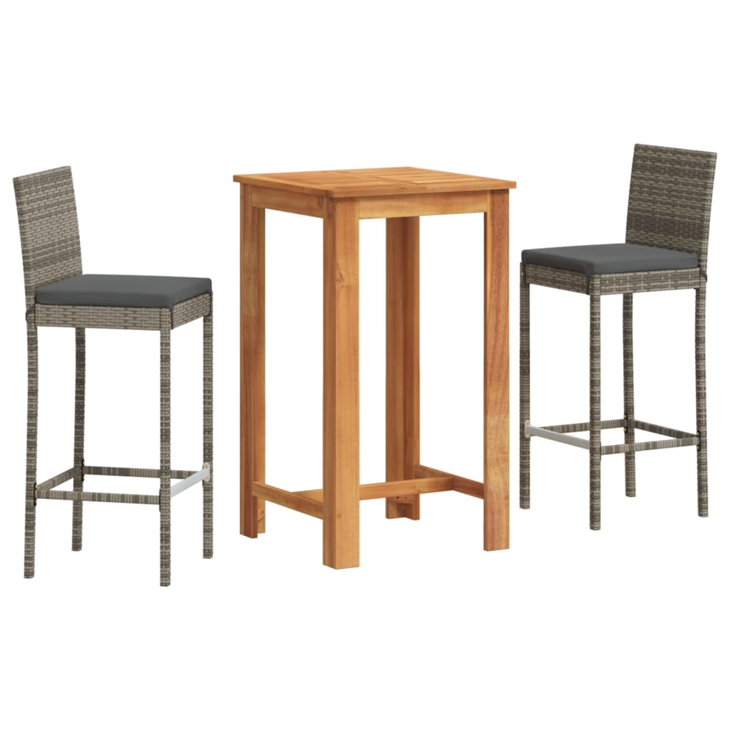 3-Tlg. Gartenbar-Set Massivholz Akazie Und Poly Rattan