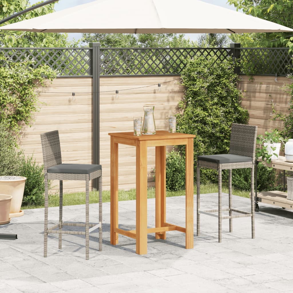 3-Tlg. Gartenbar-Set Massivholz Akazie Und Poly Rattan