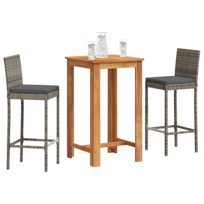 3-Tlg. Gartenbar-Set Massivholz Akazie Und Poly Rattan