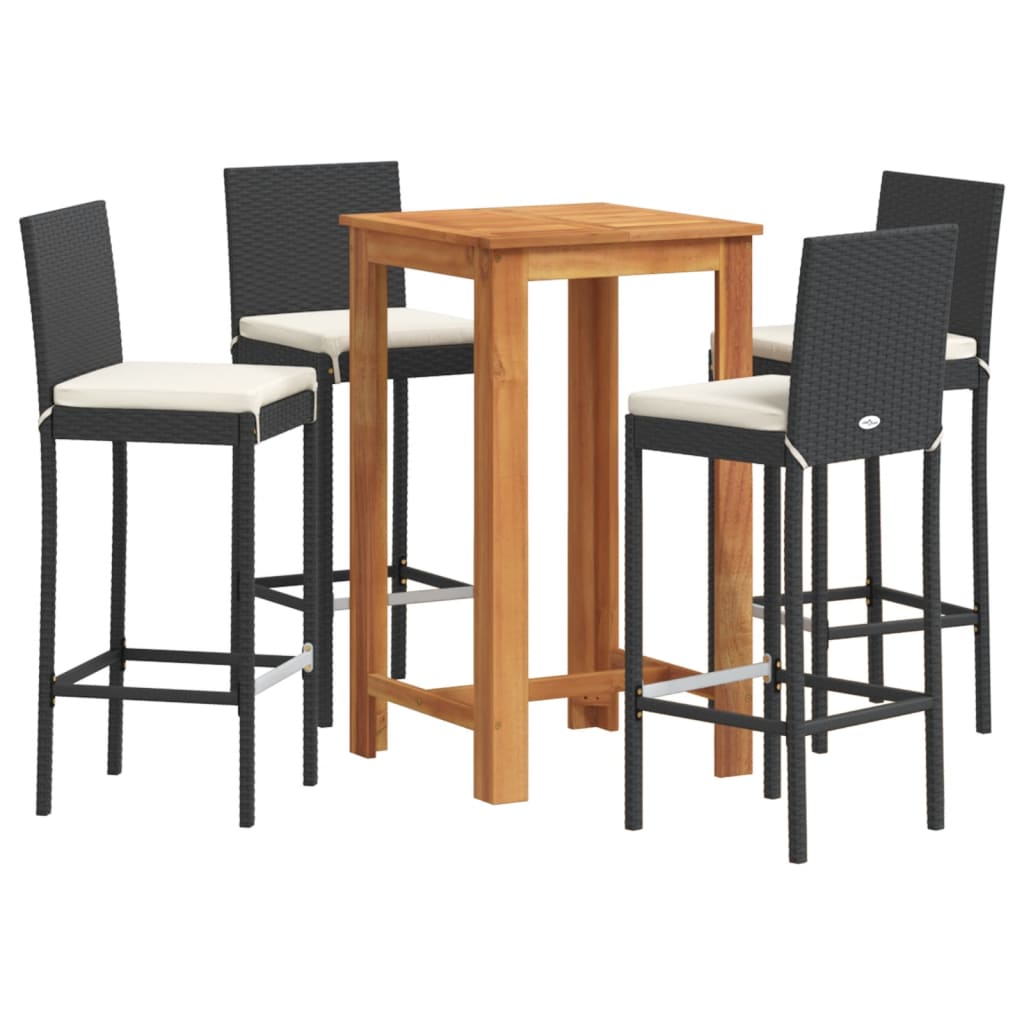 5-Tlg. Gartenbar-Set Massivholz Akazie Und Poly Rattan
