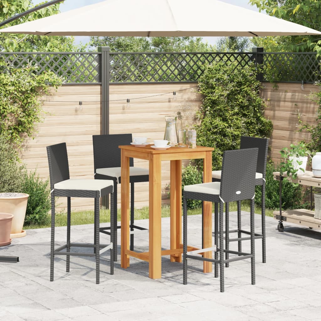5-Tlg. Gartenbar-Set Massivholz Akazie Und Poly Rattan