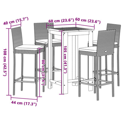 5-Tlg. Gartenbar-Set Massivholz Akazie Und Poly Rattan