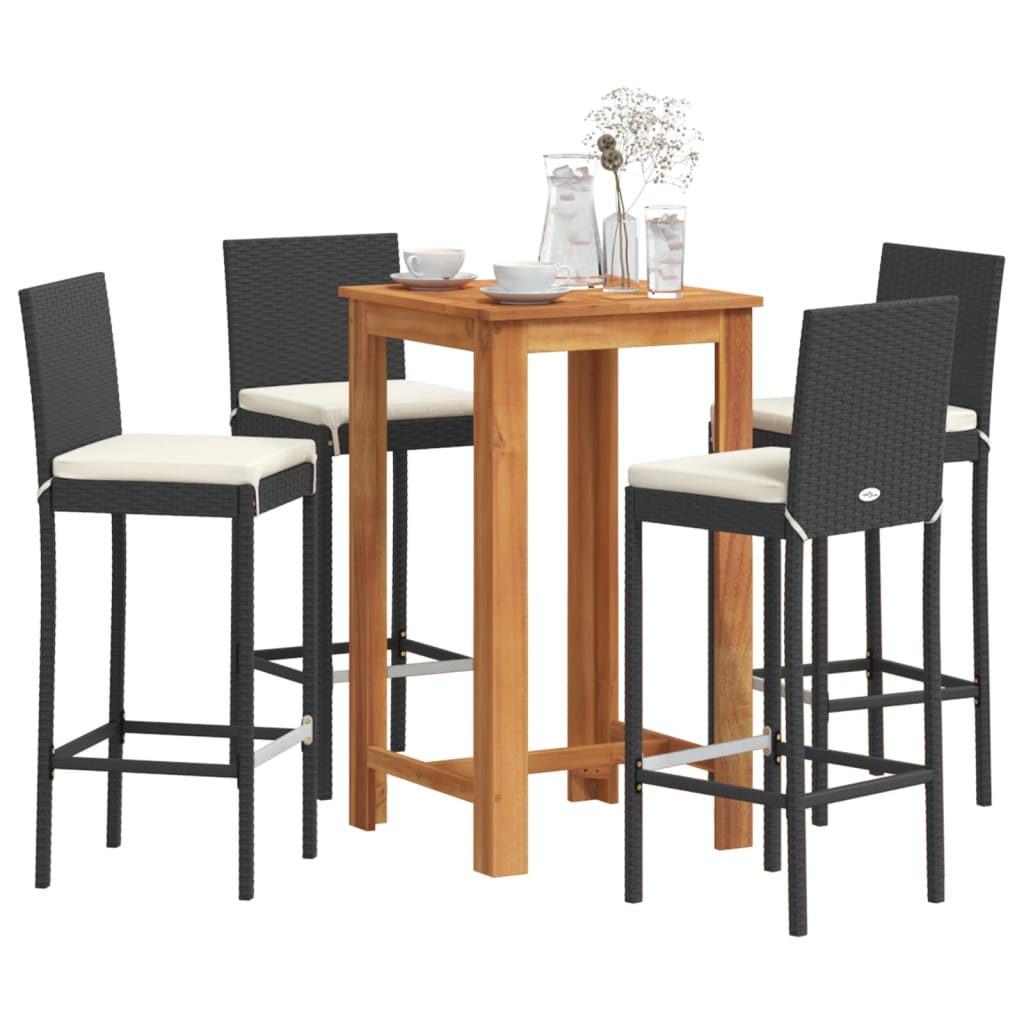 5-Tlg. Gartenbar-Set Massivholz Akazie Und Poly Rattan