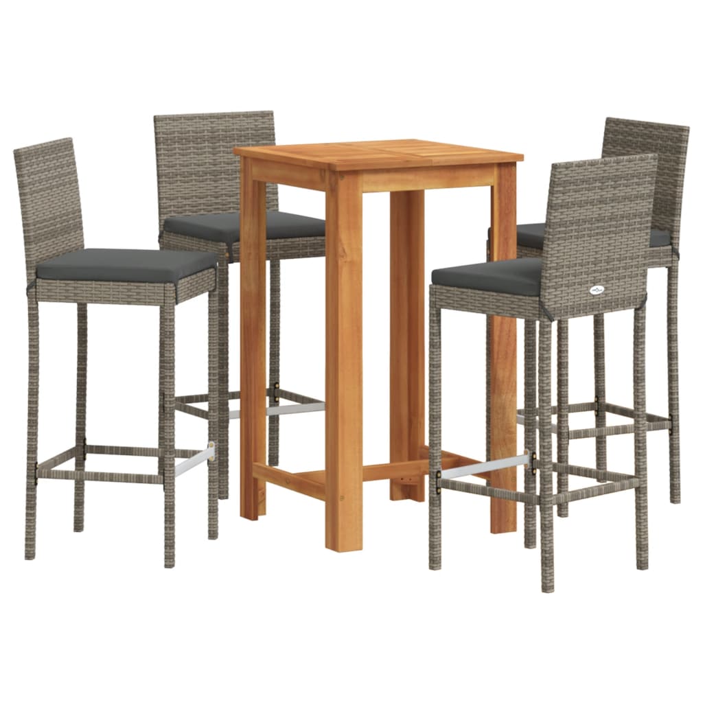 5-Tlg. Gartenbar-Set Massivholz Akazie Und Poly Rattan