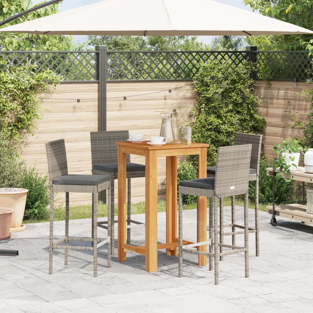 5-Tlg. Gartenbar-Set Massivholz Akazie Und Poly Rattan
