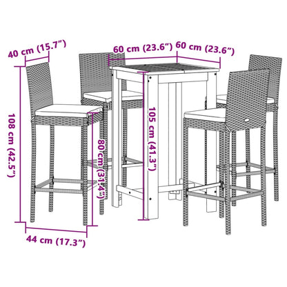 5-Tlg. Gartenbar-Set Massivholz Akazie Und Poly Rattan