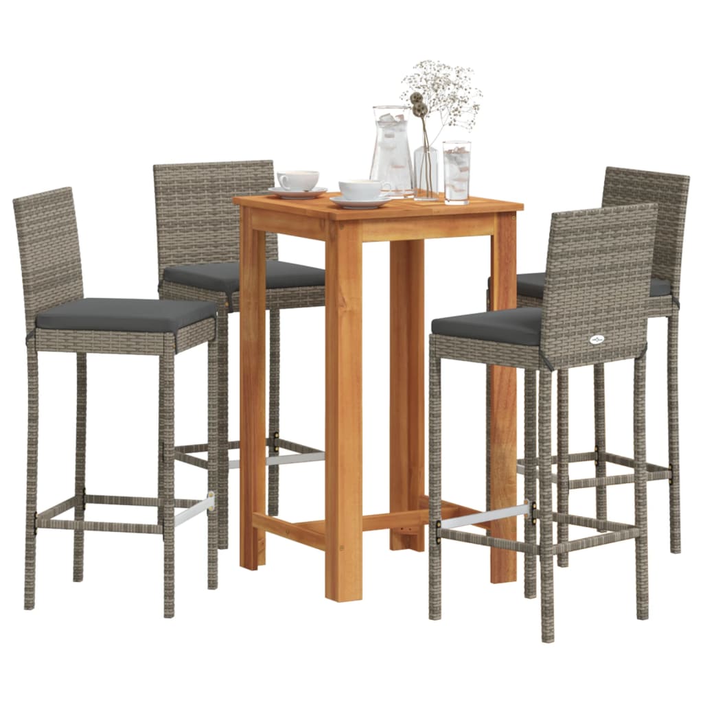 5-Tlg. Gartenbar-Set Massivholz Akazie Und Poly Rattan