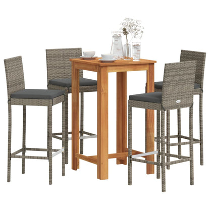 5-Tlg. Gartenbar-Set Massivholz Akazie Und Poly Rattan