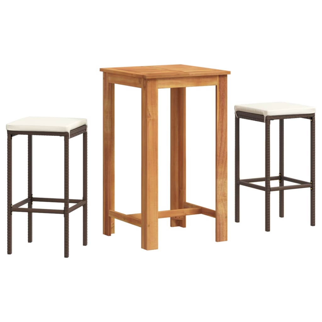 3-Tlg. Gartenbar-Set Massivholz Akazie Und Poly Rattan