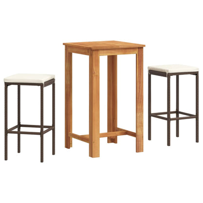 3-Tlg. Gartenbar-Set Massivholz Akazie Und Poly Rattan