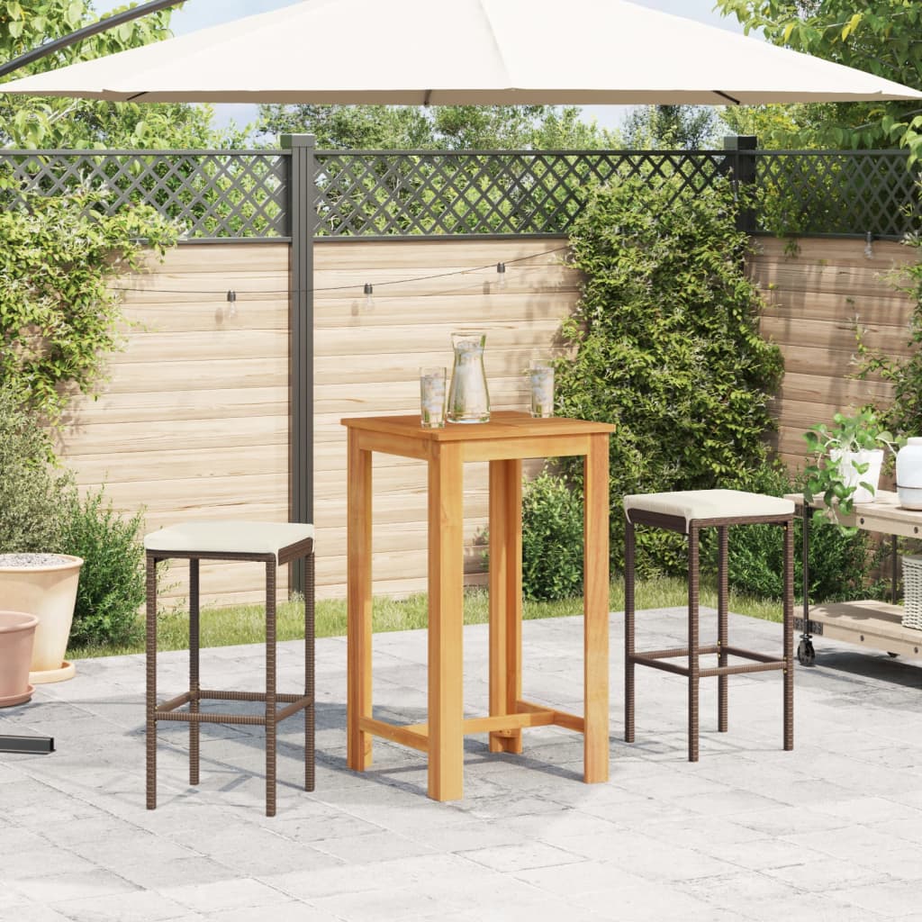 3-Tlg. Gartenbar-Set Massivholz Akazie Und Poly Rattan