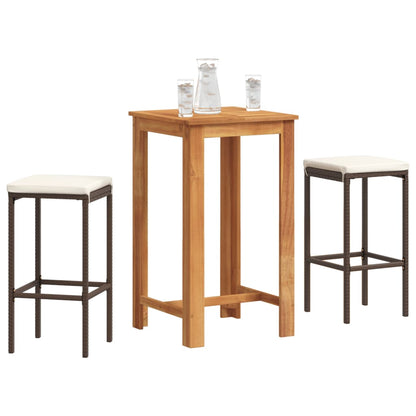 3-Tlg. Gartenbar-Set Massivholz Akazie Und Poly Rattan