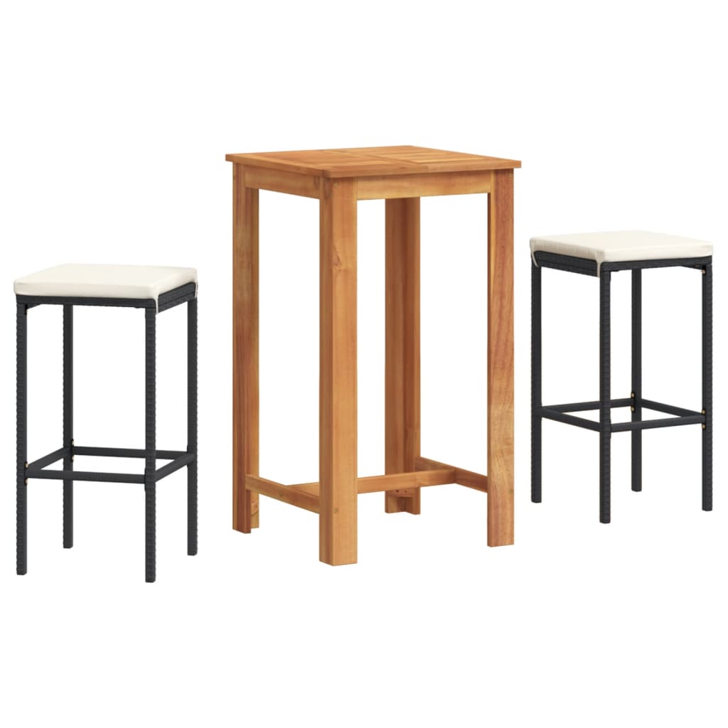 3-Tlg. Gartenbar-Set Massivholz Akazie Und Poly Rattan