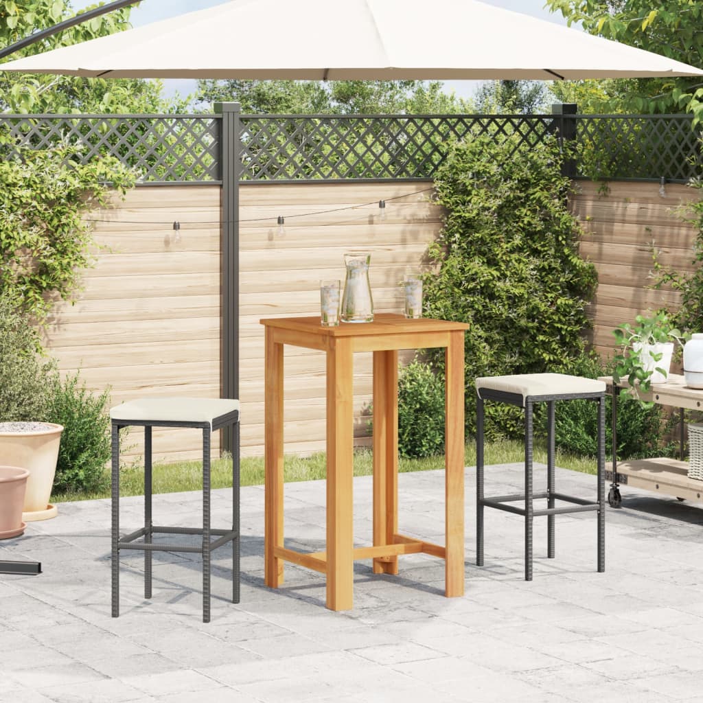 3-Tlg. Gartenbar-Set Massivholz Akazie Und Poly Rattan