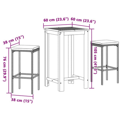 3-Tlg. Gartenbar-Set Massivholz Akazie Und Poly Rattan