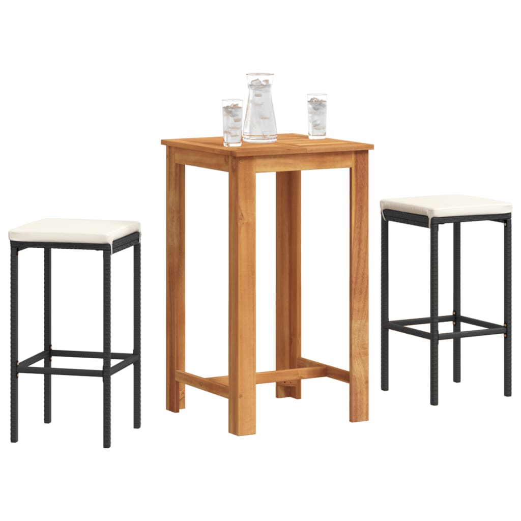 3-Tlg. Gartenbar-Set Massivholz Akazie Und Poly Rattan
