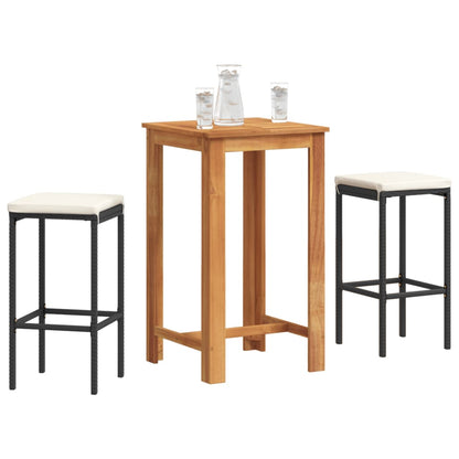 3-Tlg. Gartenbar-Set Massivholz Akazie Und Poly Rattan