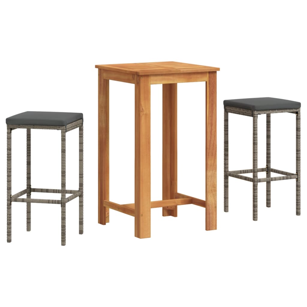 3-Tlg. Gartenbar-Set Massivholz Akazie Und Poly Rattan