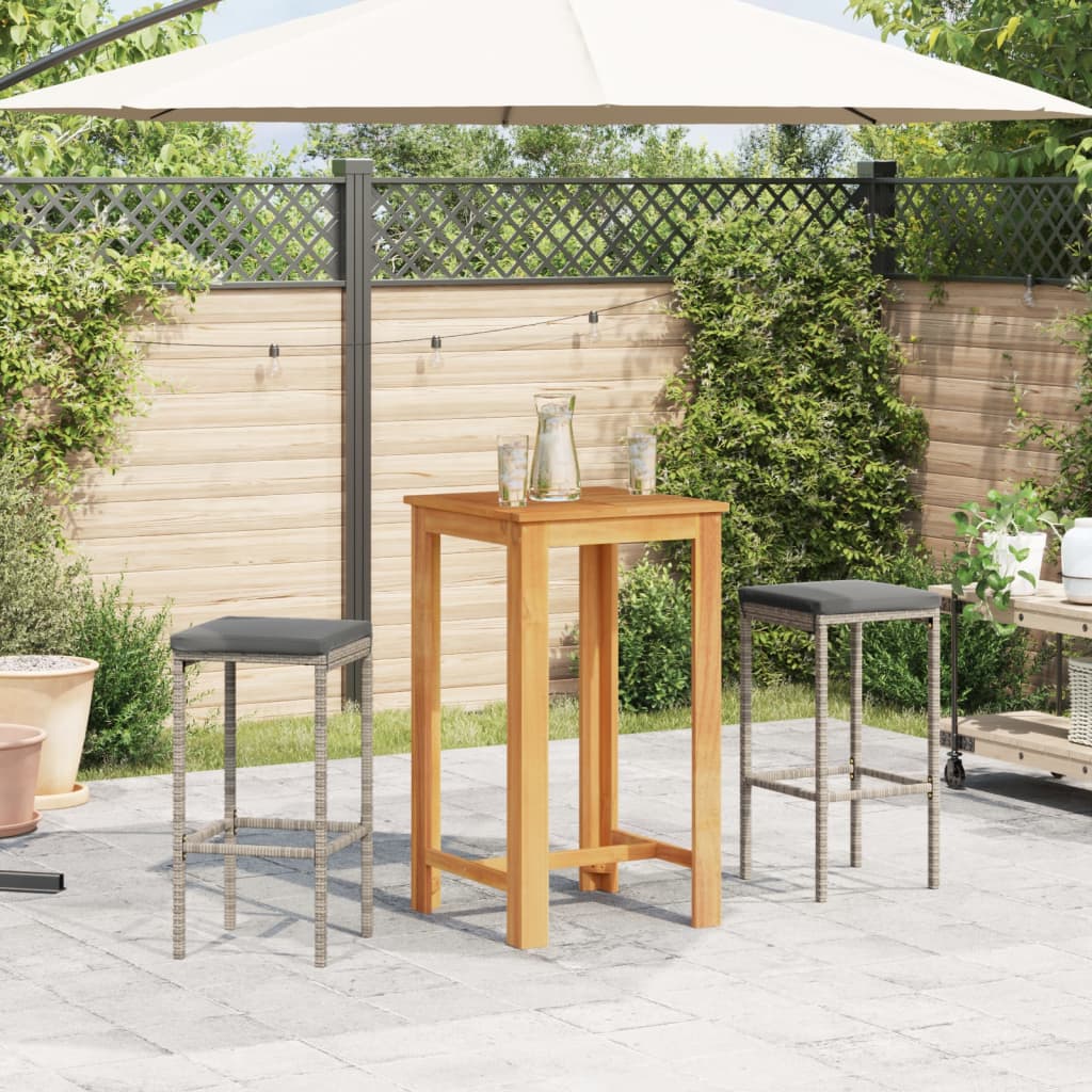 3-Tlg. Gartenbar-Set Massivholz Akazie Und Poly Rattan