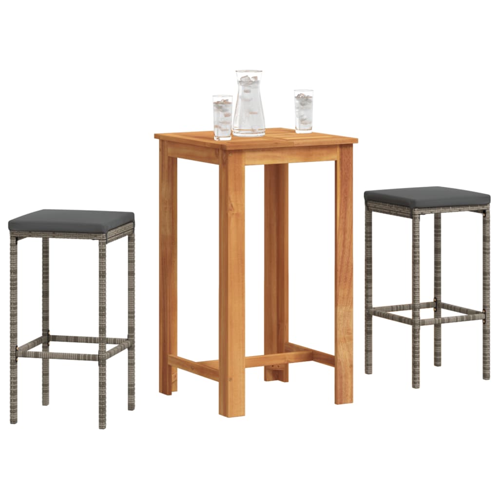 3-Tlg. Gartenbar-Set Massivholz Akazie Und Poly Rattan