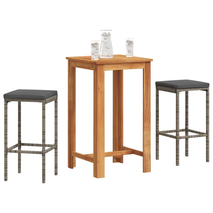 3-Tlg. Gartenbar-Set Massivholz Akazie Und Poly Rattan