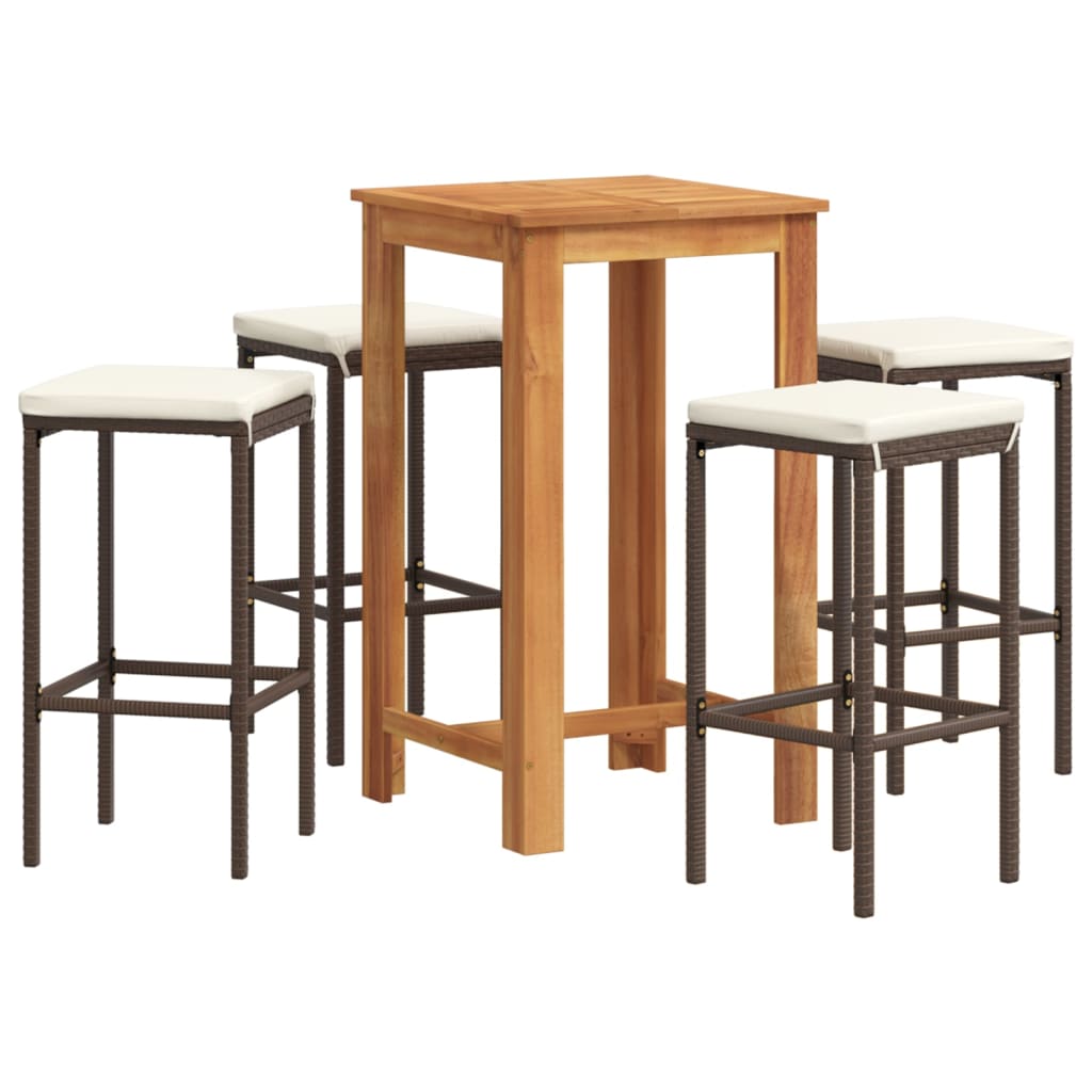 5-Tlg. Gartenbar-Set Massivholz Akazie Und Poly Rattan