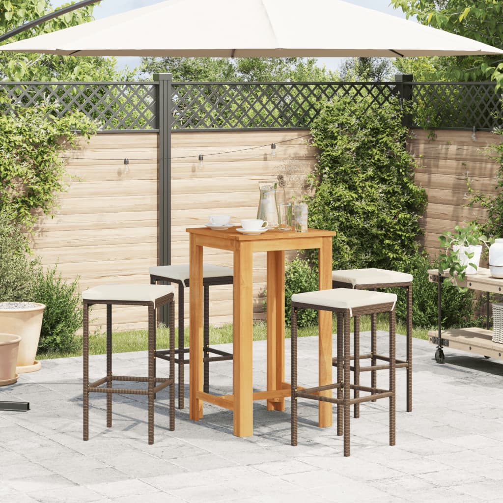 5-Tlg. Gartenbar-Set Massivholz Akazie Und Poly Rattan