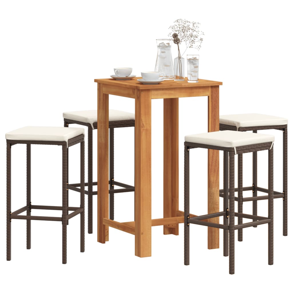 5-Tlg. Gartenbar-Set Massivholz Akazie Und Poly Rattan