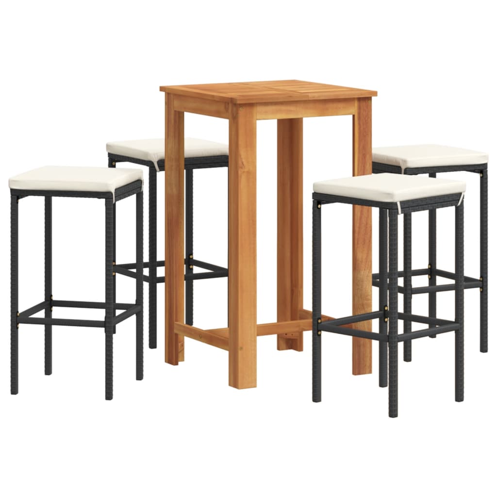 5-Tlg. Gartenbar-Set Massivholz Akazie Und Poly Rattan