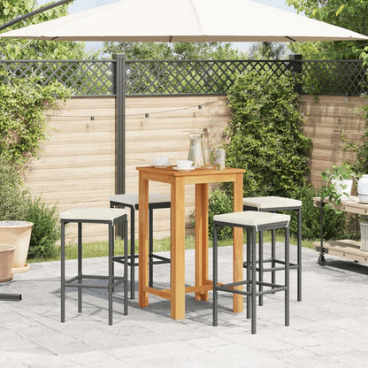 5-Tlg. Gartenbar-Set Massivholz Akazie Und Poly Rattan