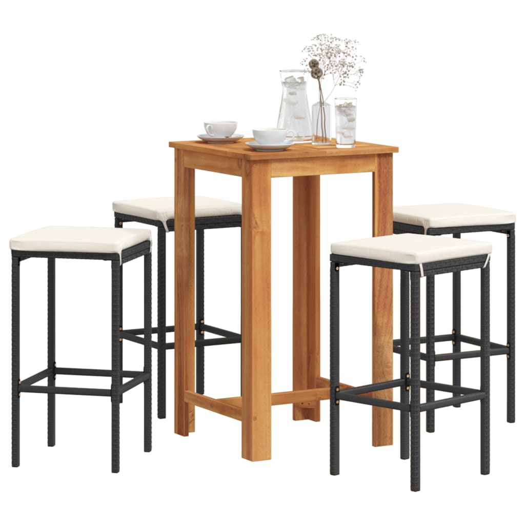 5-Tlg. Gartenbar-Set Massivholz Akazie Und Poly Rattan