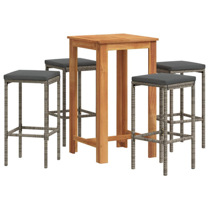 5-Tlg. Gartenbar-Set Massivholz Akazie Und Poly Rattan